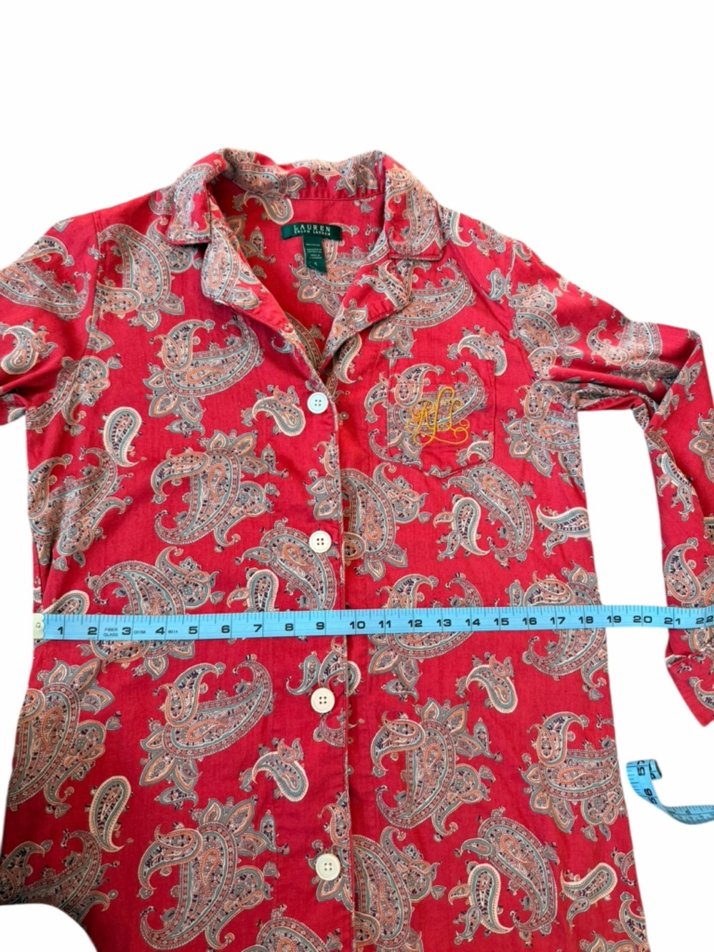 Lauren Ralph Lauren Red Paisley Long Button Down Sleep Shirt Women’s Sz Small - Picture 8 of 9